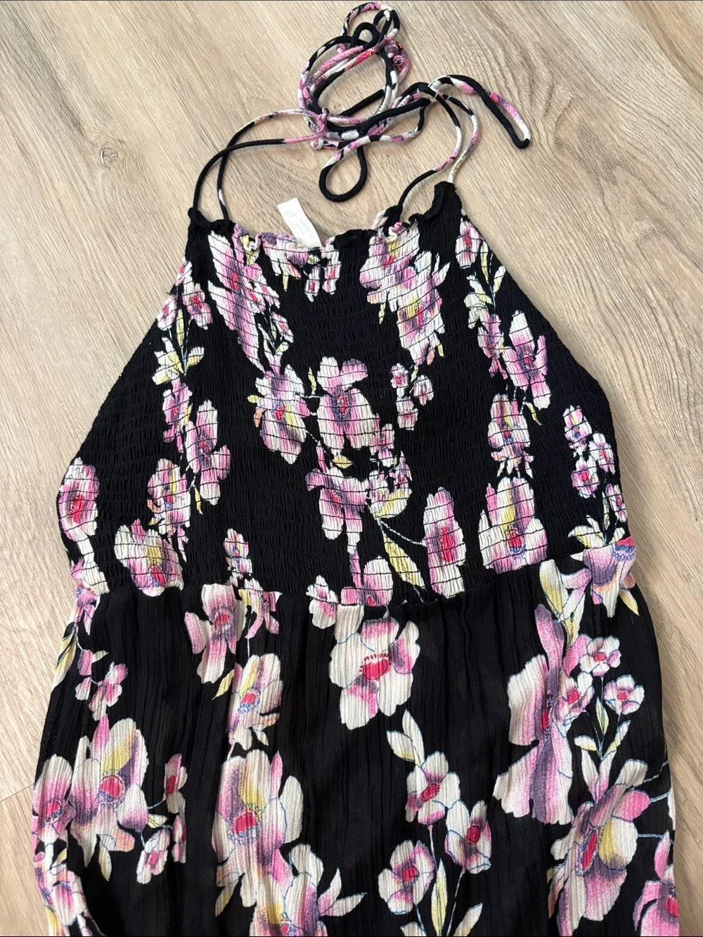 Free People Garden Party Floral Smocked Maxi Dress Black Medium